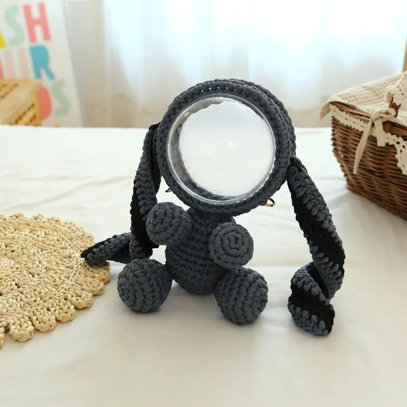 Cute Yellow&White Crochet Bunny Backpack Rabbit Crochet Shoulder Bag for Girl Bunny Crochet Crossbody Purse
