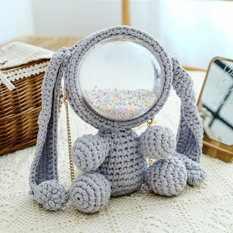 Cute Yellow&White Crochet Bunny Backpack Rabbit Crochet Shoulder Bag for Girl Bunny Crochet Crossbody Purse