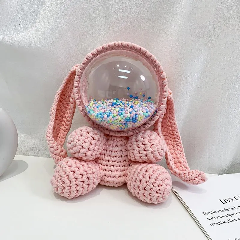 Cute Yellow&White Crochet Bunny Backpack Rabbit Crochet Shoulder Bag for Girl Bunny Crochet Crossbody Purse