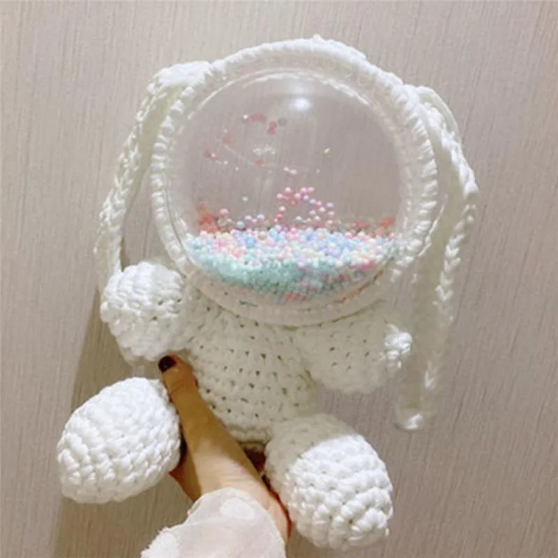 Cute Yellow&White Crochet Bunny Backpack Rabbit Crochet Shoulder Bag for Girl Bunny Crochet Crossbody Purse
