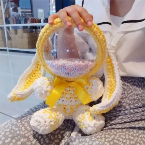 Cute Yellow&White Crochet Bunny Backpack Rabbit Crochet Shoulder Bag for Girl Bunny Crochet Crossbody Purse