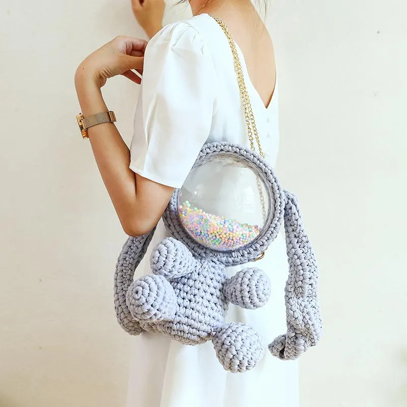 Cute Yellow&White Crochet Bunny Backpack Rabbit Crochet Shoulder Bag for Girl Bunny Crochet Crossbody Purse