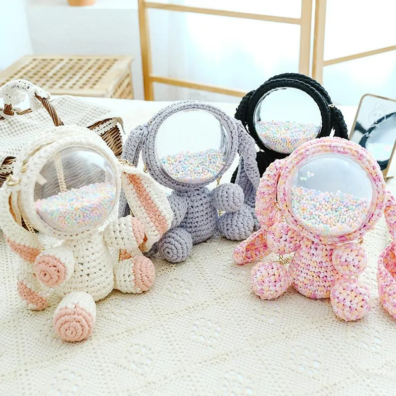 Cute Yellow&White Crochet Bunny Backpack Rabbit Crochet Shoulder Bag for Girl Bunny Crochet Crossbody Purse