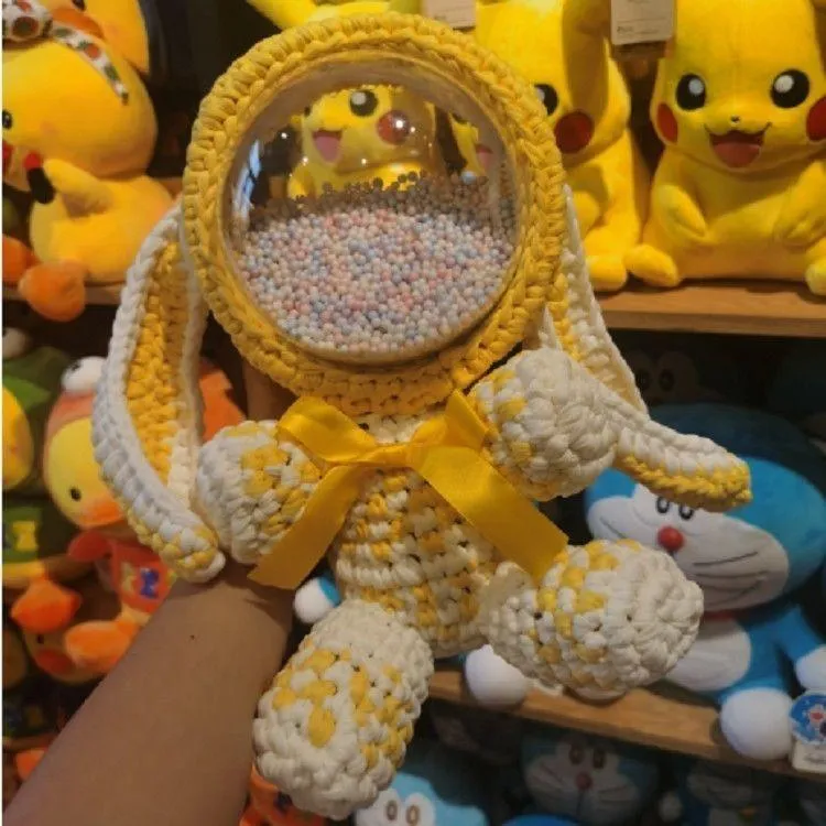 Cute Yellow&White Crochet Bunny Backpack Rabbit Crochet Shoulder Bag for Girl Bunny Crochet Crossbody Purse