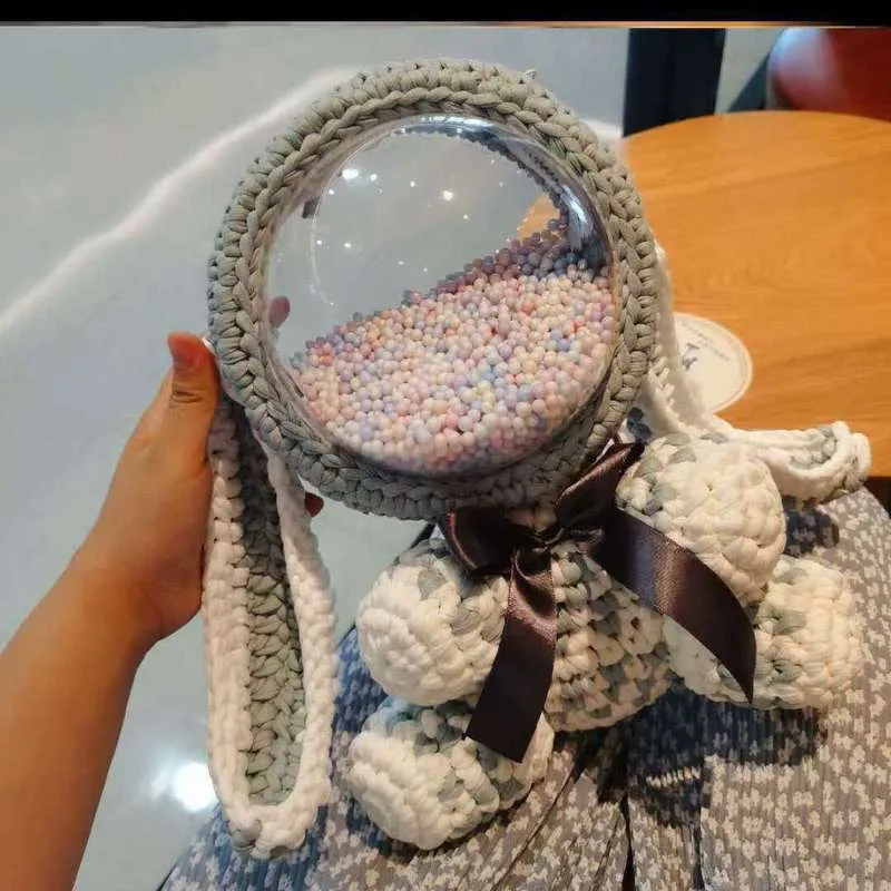 Cute Yellow&White Crochet Bunny Backpack Rabbit Crochet Shoulder Bag for Girl Bunny Crochet Crossbody Purse