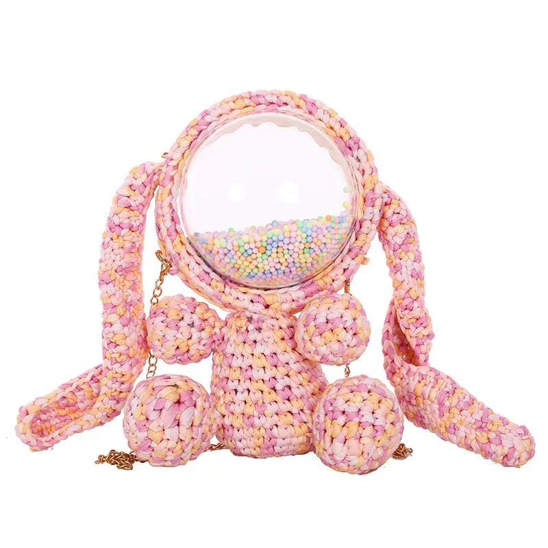 Cute Yellow&White Crochet Bunny Backpack Rabbit Crochet Shoulder Bag for Girl Bunny Crochet Crossbody Purse