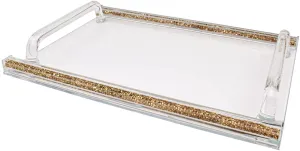 (D) Judaica Crystal Glass Tray for Serving with Inner Stones 16.5"x11.75" (Gold)