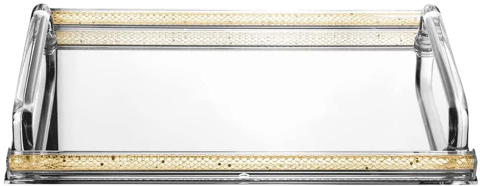 (D) Judaica Mirror Tray Net Cloth 16.5" for Coffee Table Large (Gold)