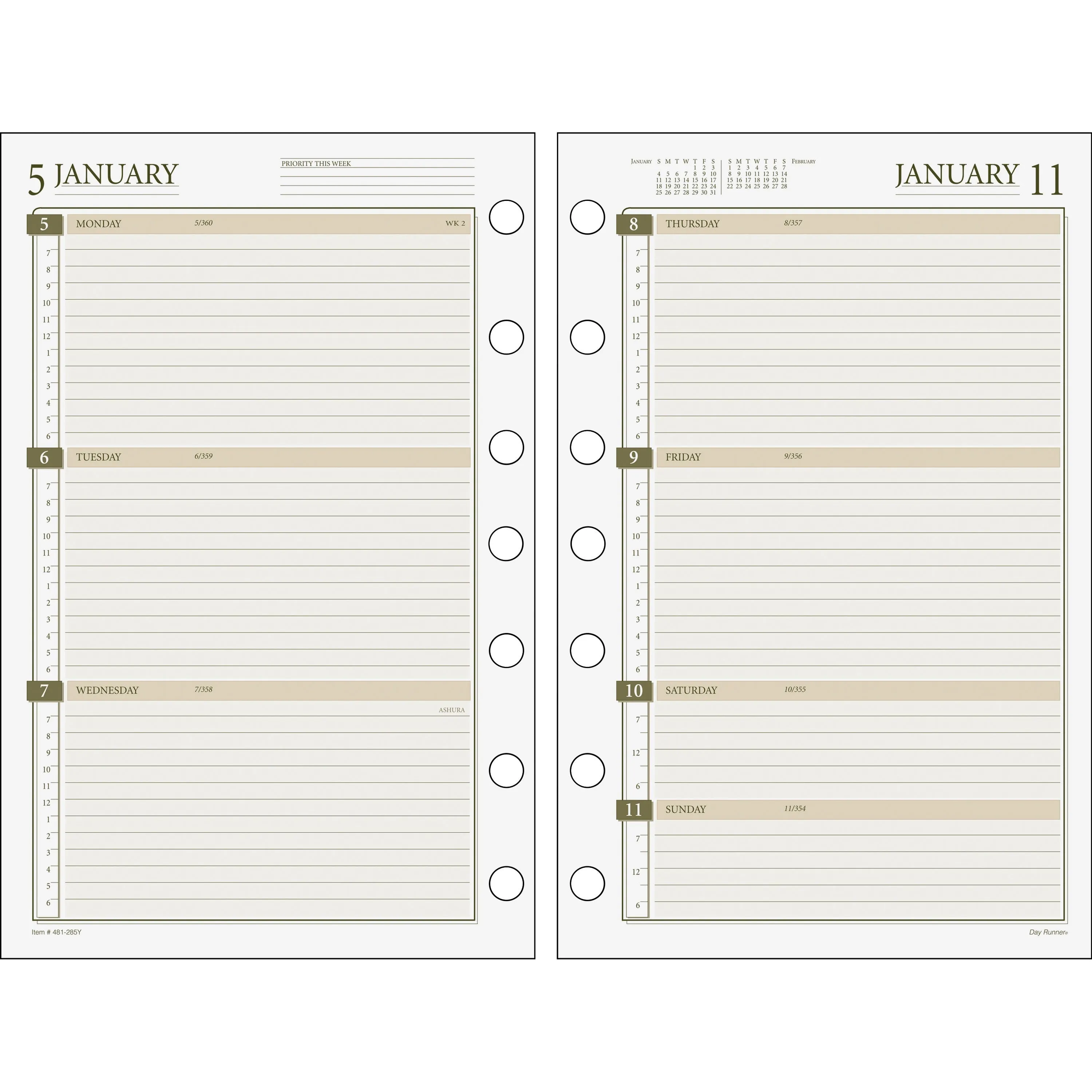 Day Runner Weekly Planner Loose-leaf Refill