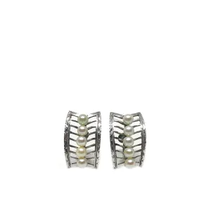 Deco Engraved Akoya Saltwater Cultured Pearl Screwback Earrings- Sterling Silver