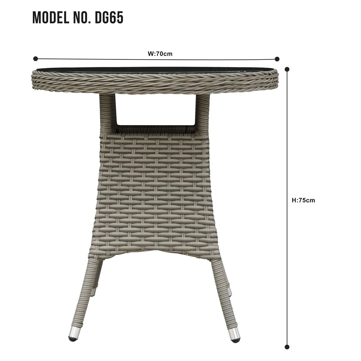 Dellonda Chester Rattan Wicker Outdoor Bistro Table with Tempered Glass Top, Brown