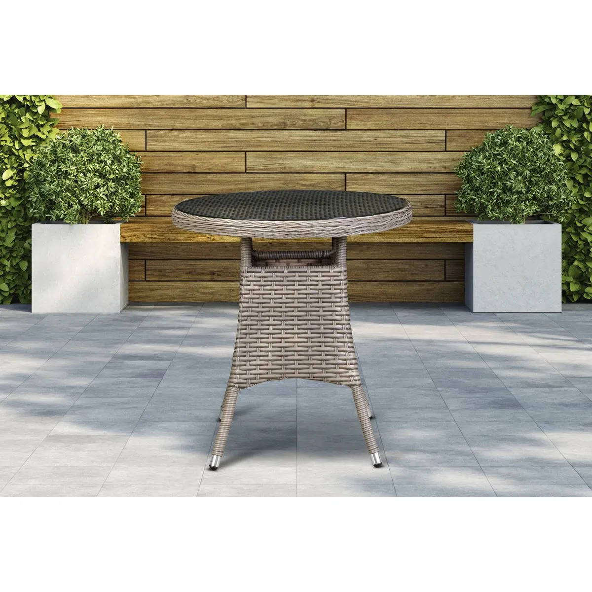 Dellonda Chester Rattan Wicker Outdoor Bistro Table with Tempered Glass Top, Brown