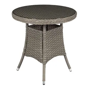 Dellonda Chester Rattan Wicker Outdoor Bistro Table with Tempered Glass Top, Brown