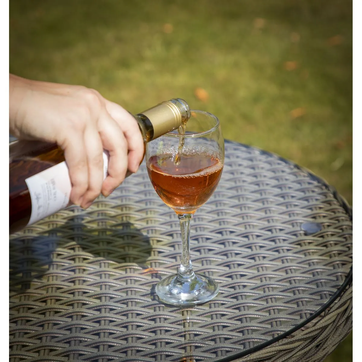 Dellonda Chester Rattan Wicker Outdoor Bistro Table with Tempered Glass Top, Brown