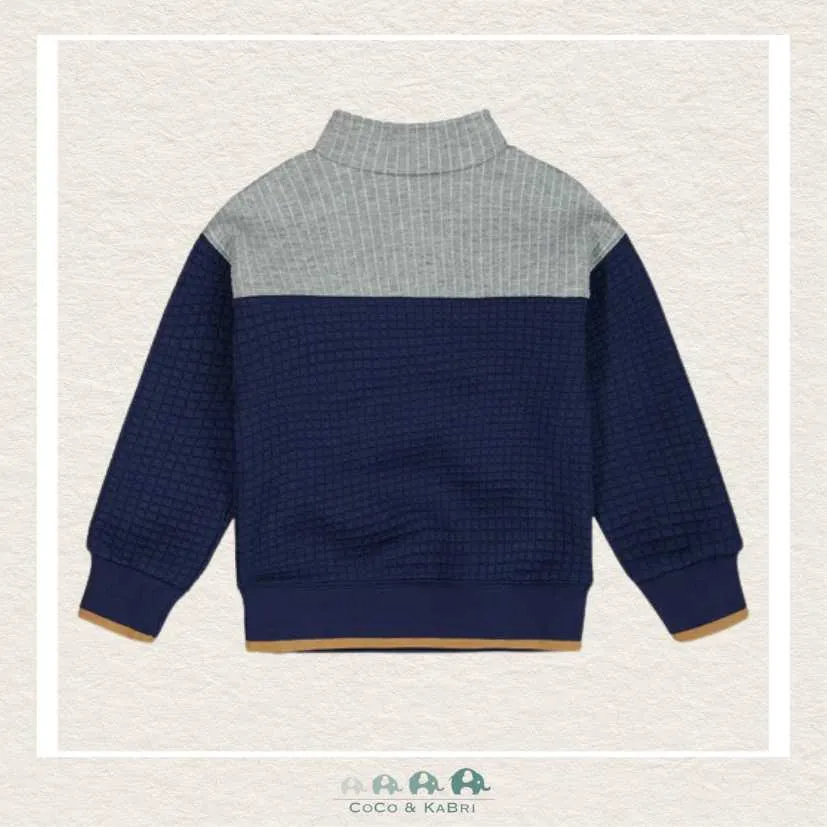 *Deux Par Deux Quilted Half Zip Top Blue And Gray