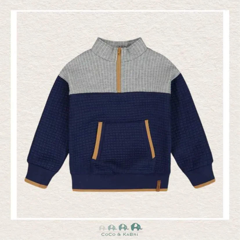 *Deux Par Deux Quilted Half Zip Top Blue And Gray