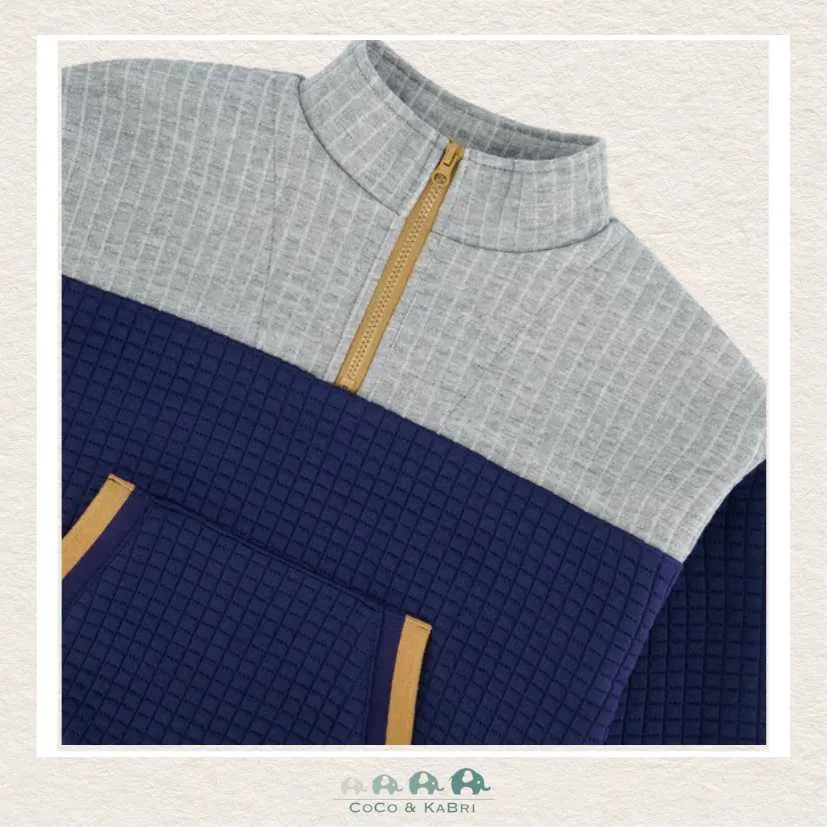 *Deux Par Deux Quilted Half Zip Top Blue And Gray