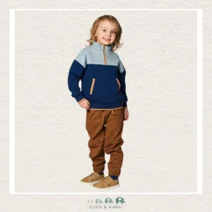 *Deux Par Deux Quilted Half Zip Top Blue And Gray