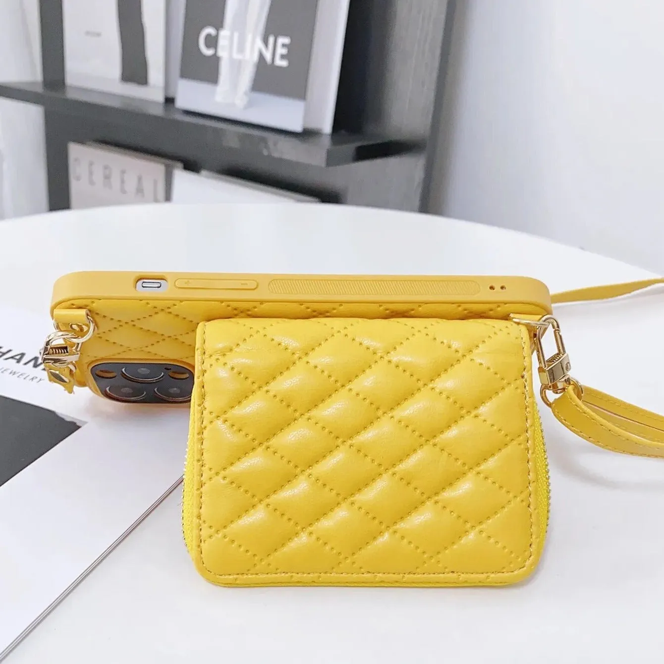 Diamond Lattice Zipper Leather Purse iPhone Case