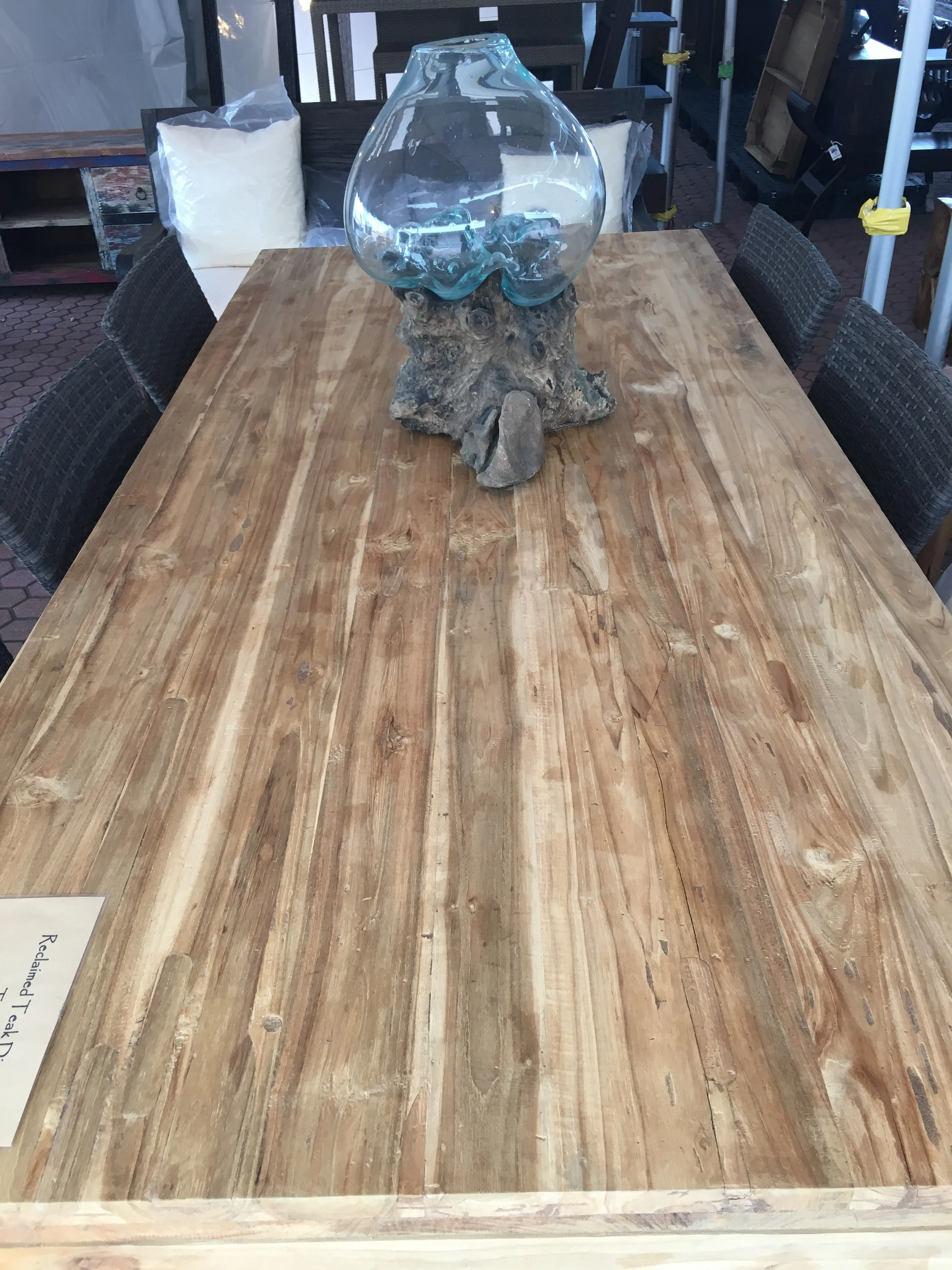 Dining table recycled teak on wood legs