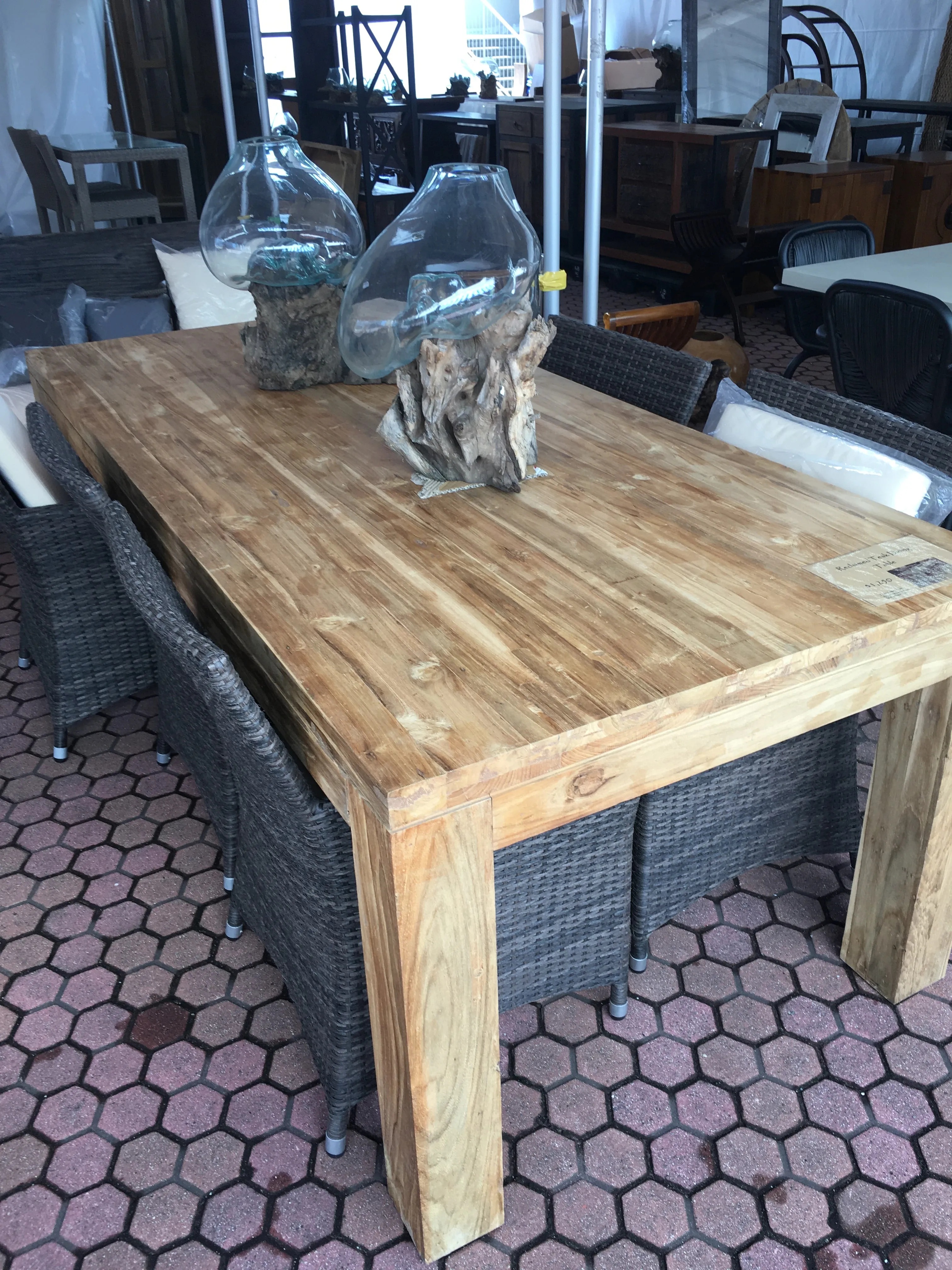 Dining table recycled teak on wood legs