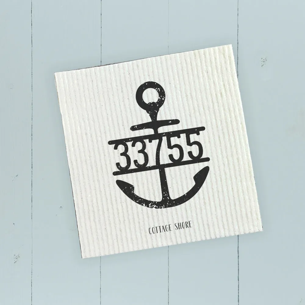 Distressed Anchor w/ Zip Code - Swedish Dish Cloth