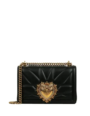 Dolce & Gabbana Black Nappa Leather Medium Devotion Crossbody Bag