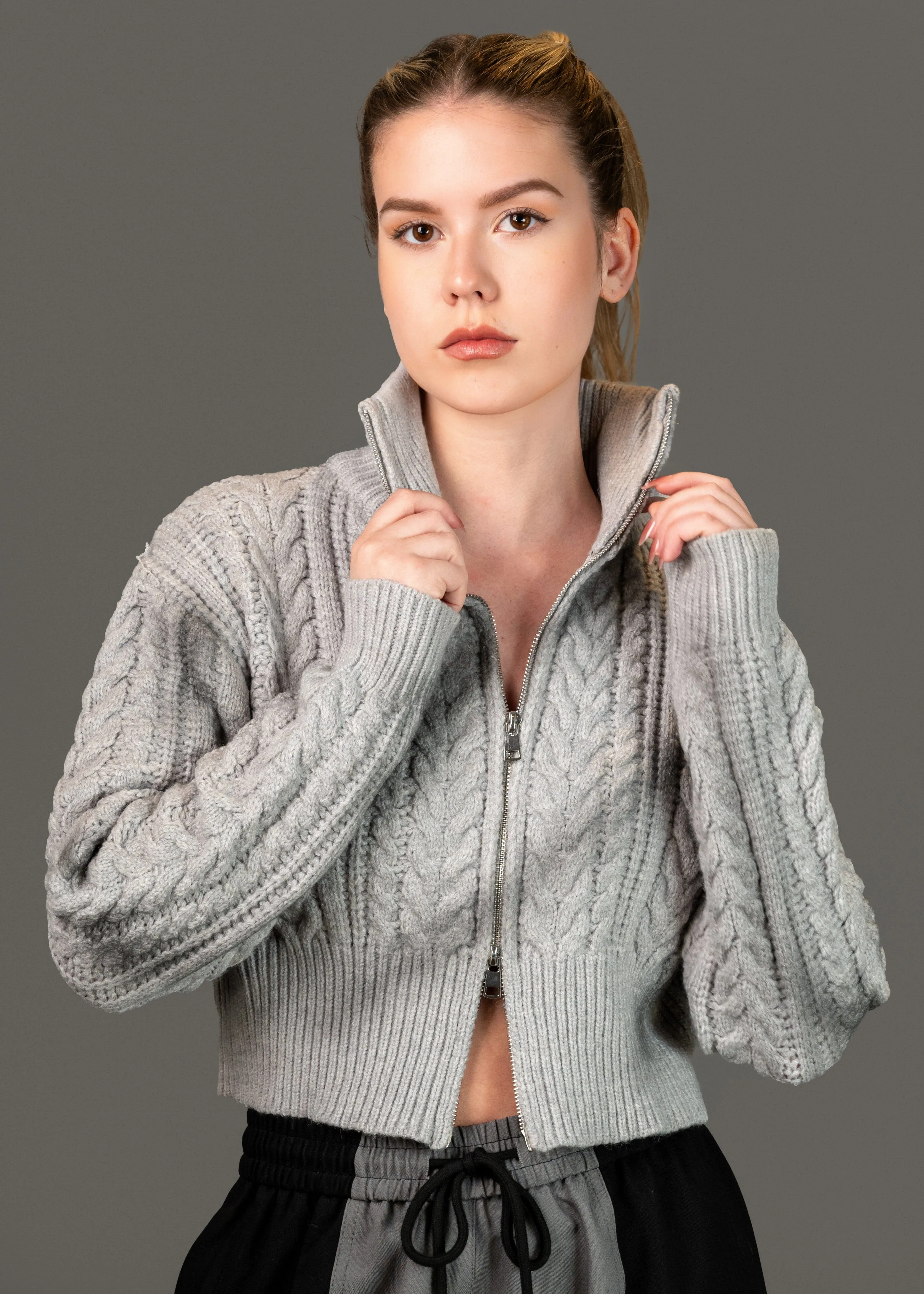 Double Zip Cropped Sweater