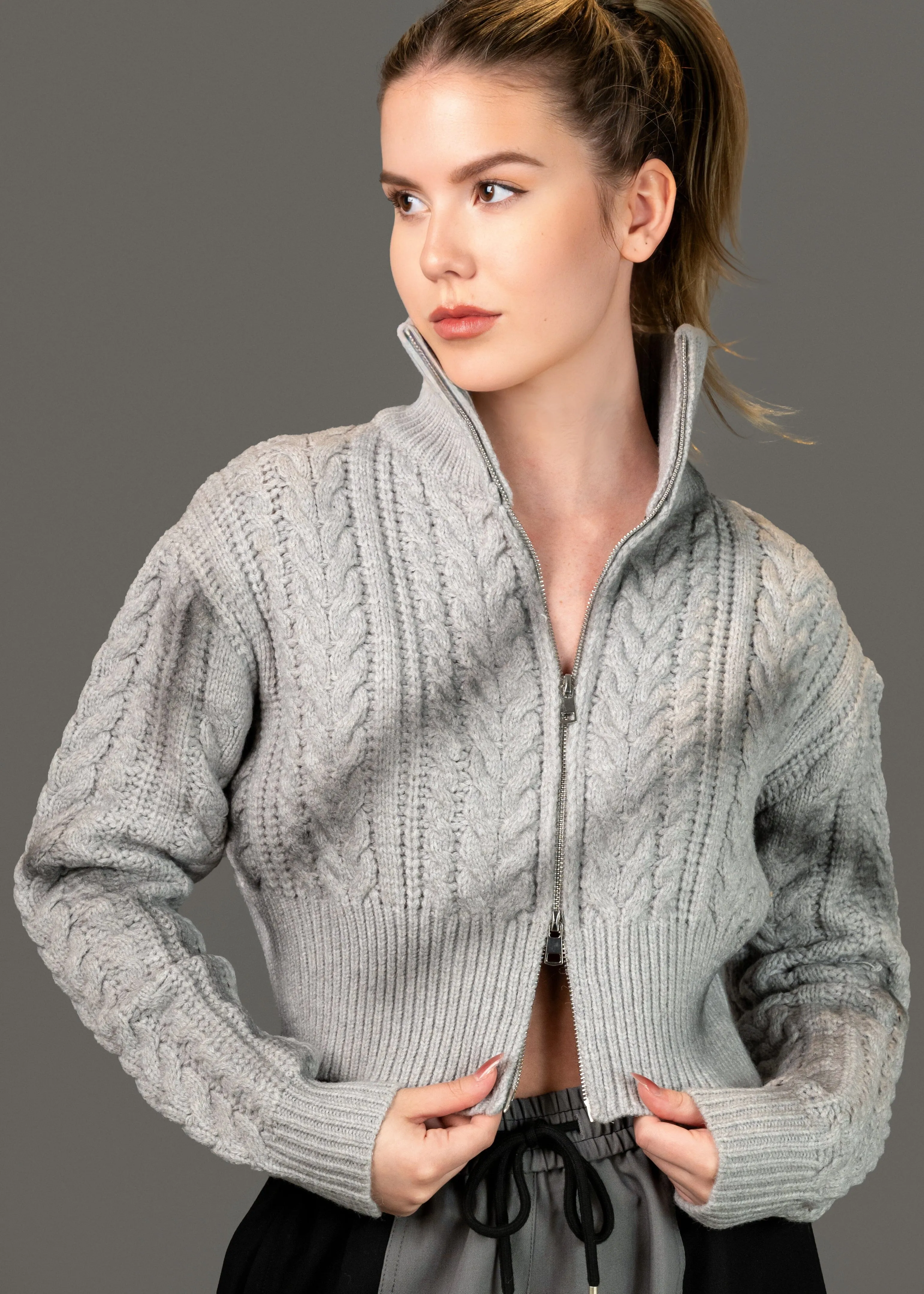 Double Zip Cropped Sweater