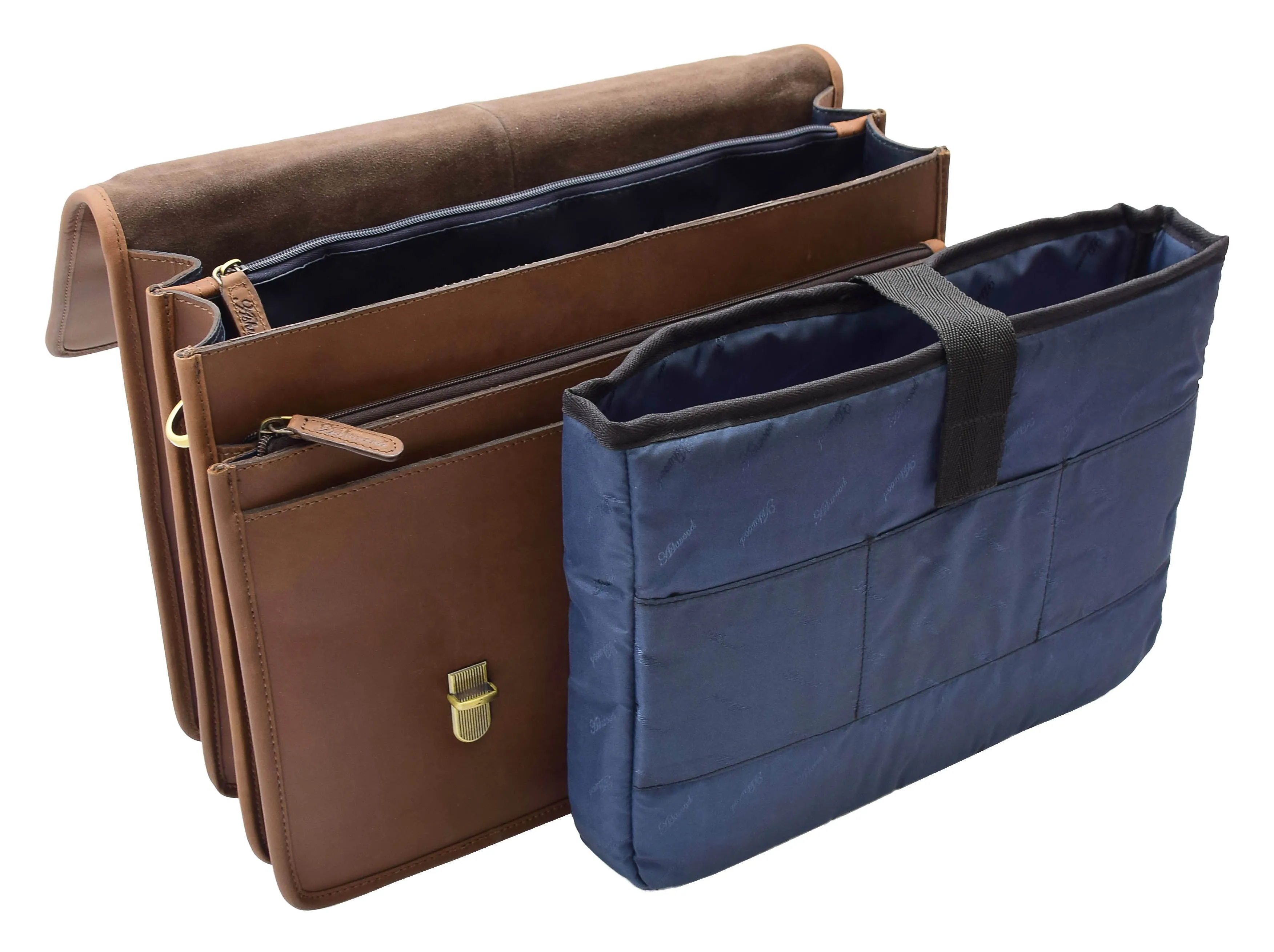 DR296 Men's Leather Briefcase Cross Body Bag Brown Mud