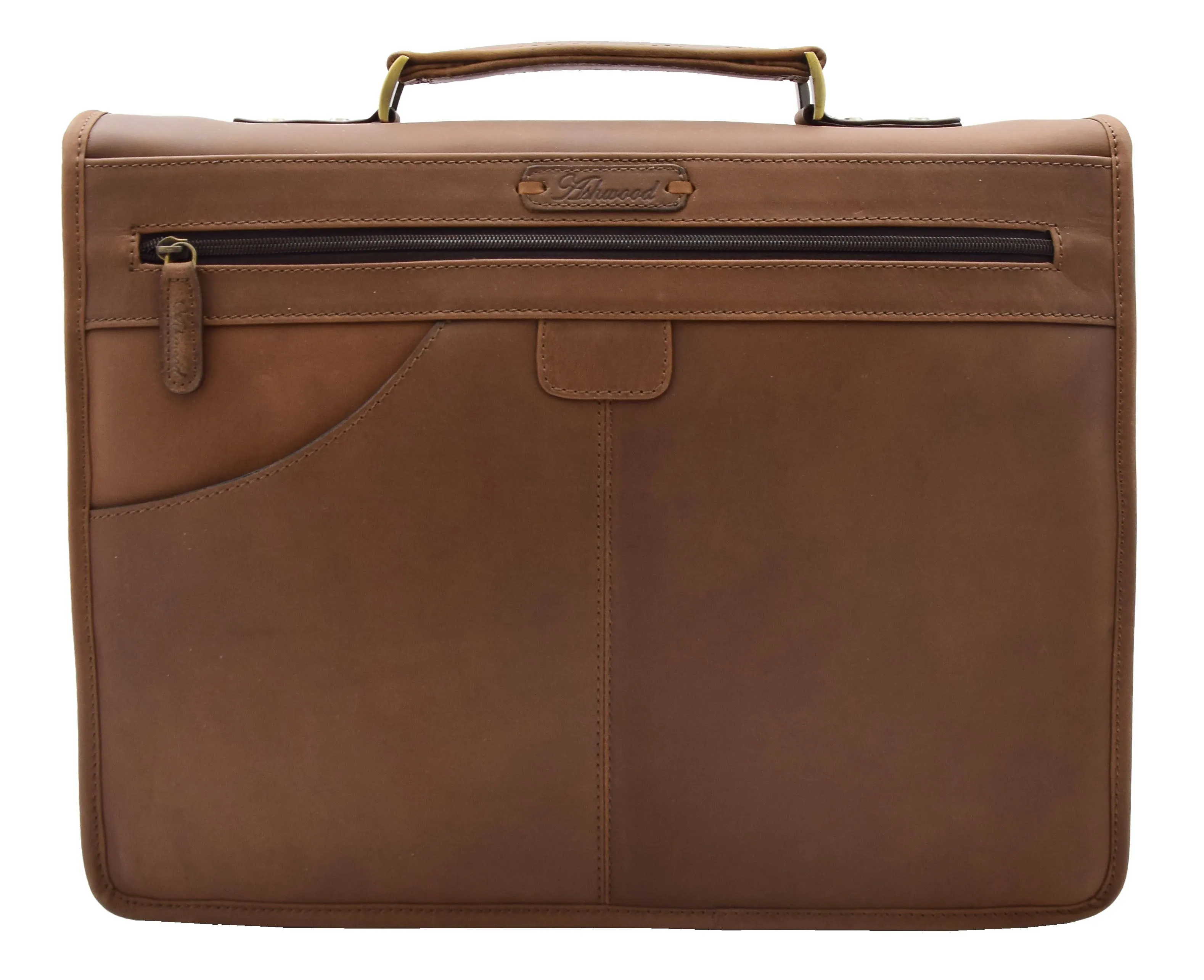 DR296 Men's Leather Briefcase Cross Body Bag Brown Mud