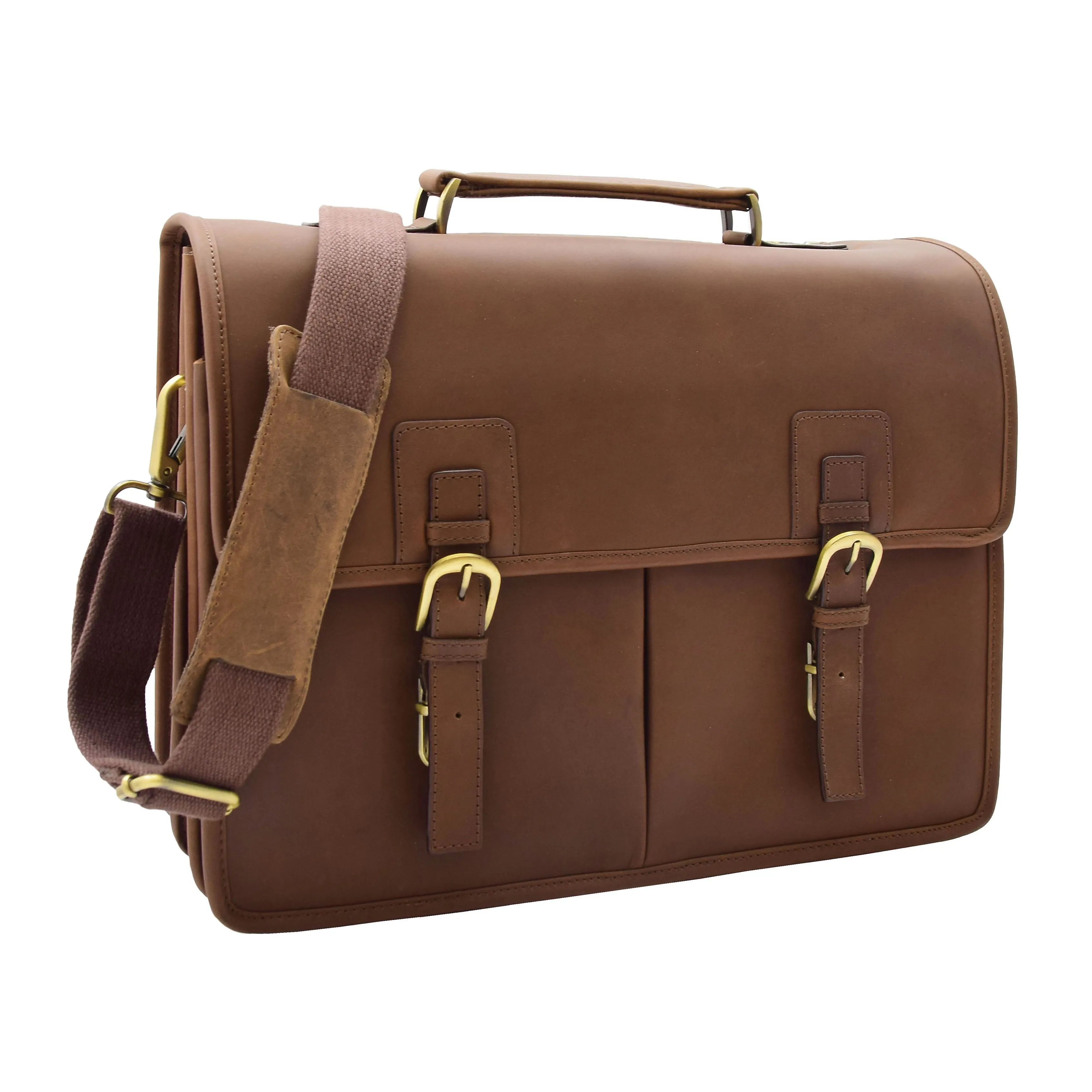 DR296 Men's Leather Briefcase Cross Body Bag Brown Mud