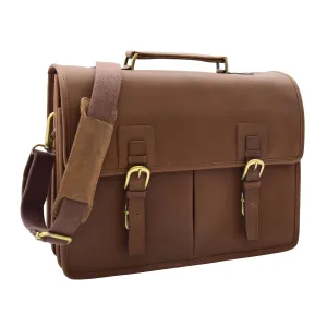 DR296 Men's Leather Briefcase Cross Body Bag Brown Mud