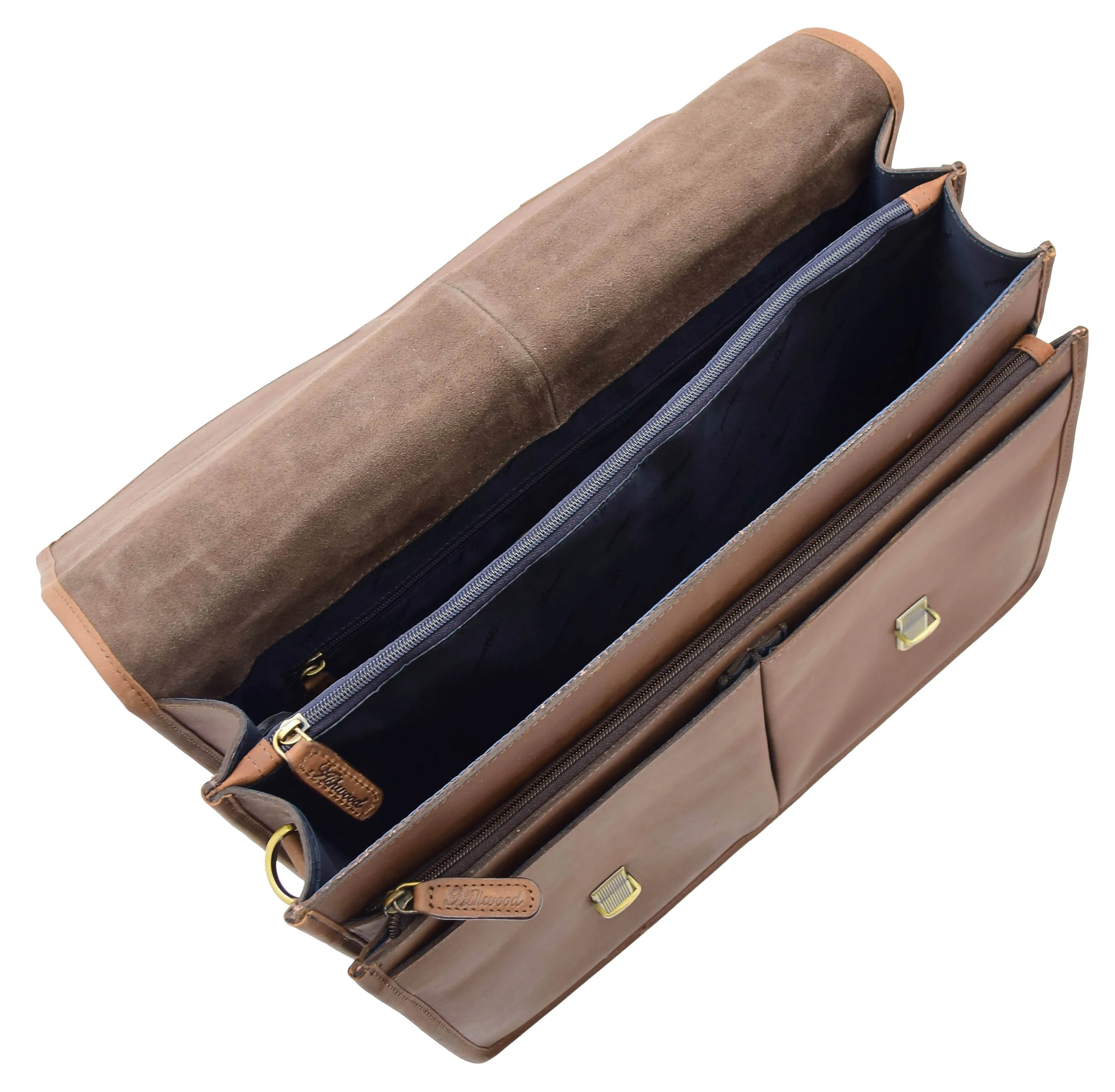 DR296 Men's Leather Briefcase Cross Body Bag Brown Mud