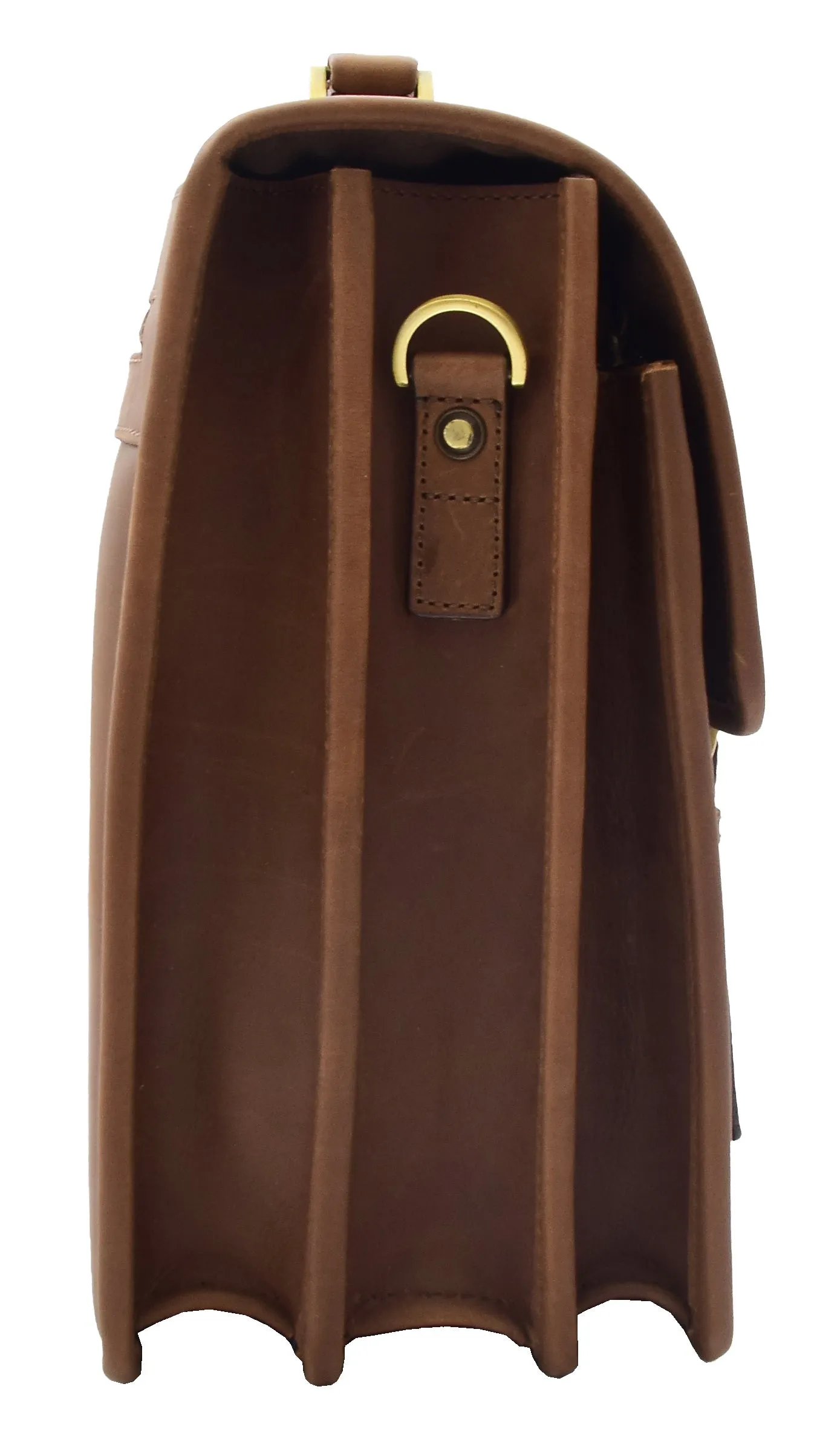 DR296 Men's Leather Briefcase Cross Body Bag Brown Mud
