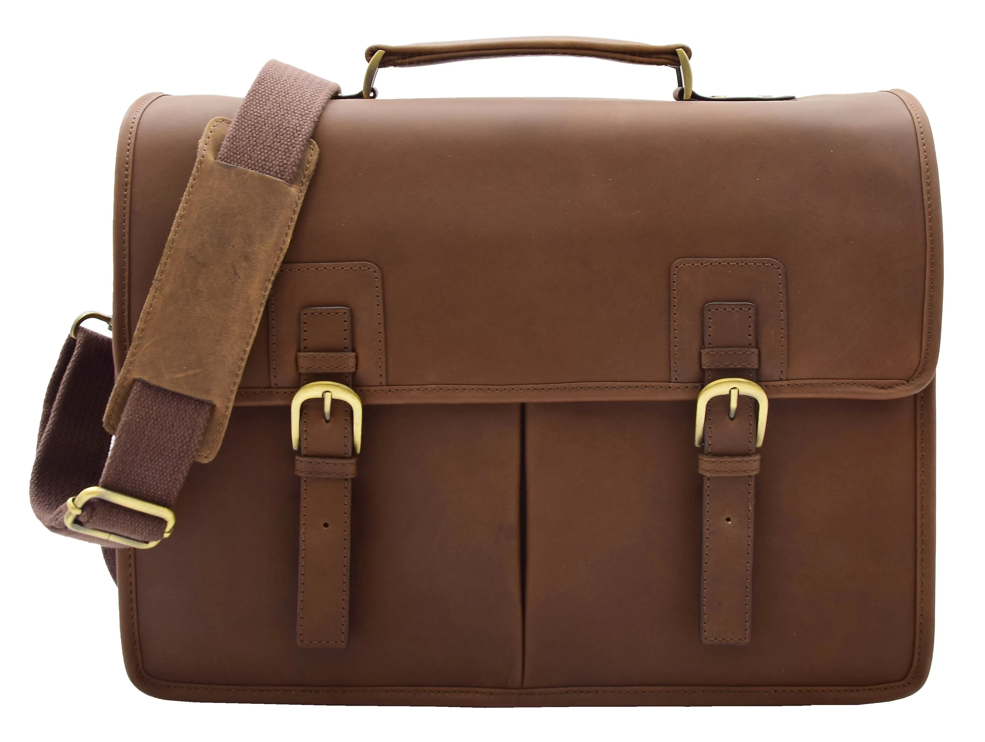 DR296 Men's Leather Briefcase Cross Body Bag Brown Mud