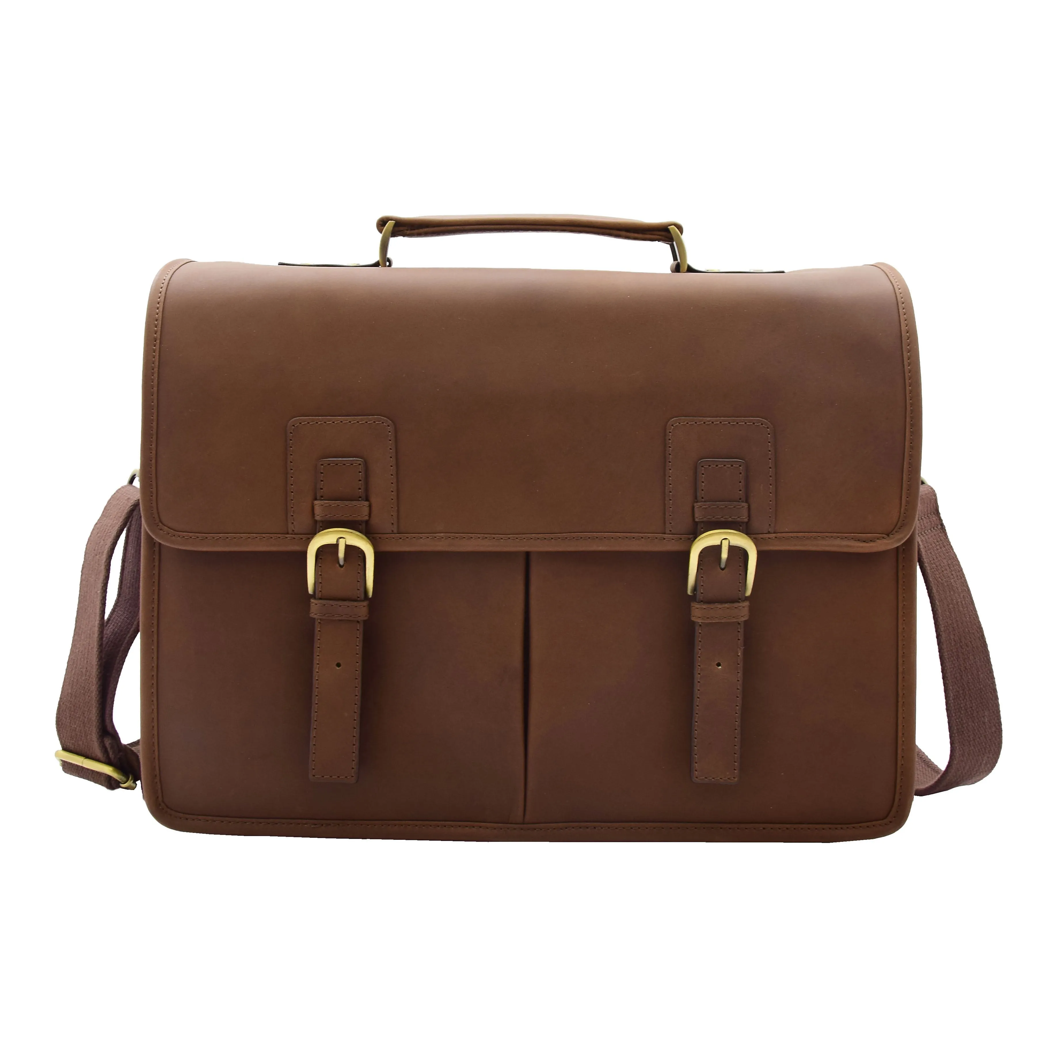 DR296 Men's Leather Briefcase Cross Body Bag Brown Mud