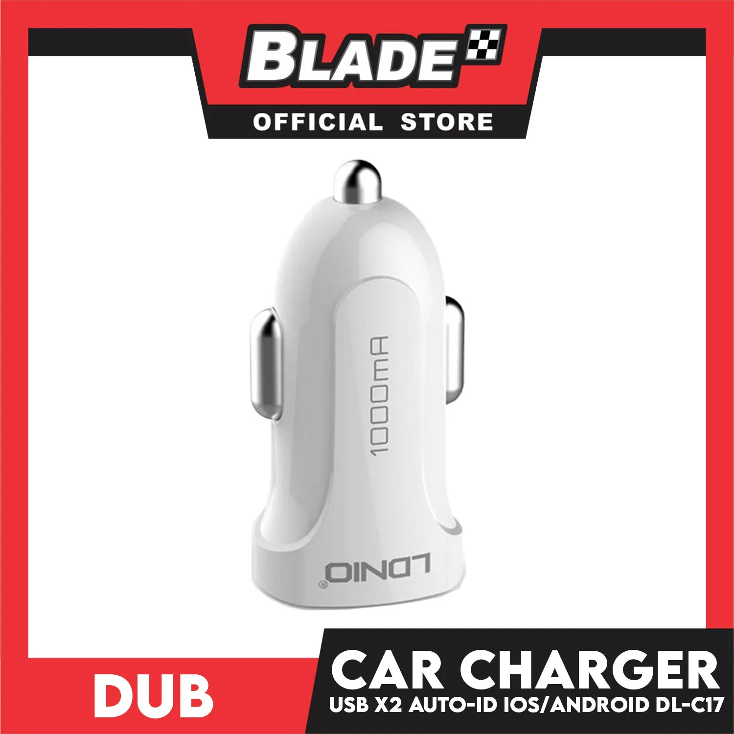 Dub Car Charger Single USB 5V 1A Auto-ID DL-C17 (White) for Android and iOS