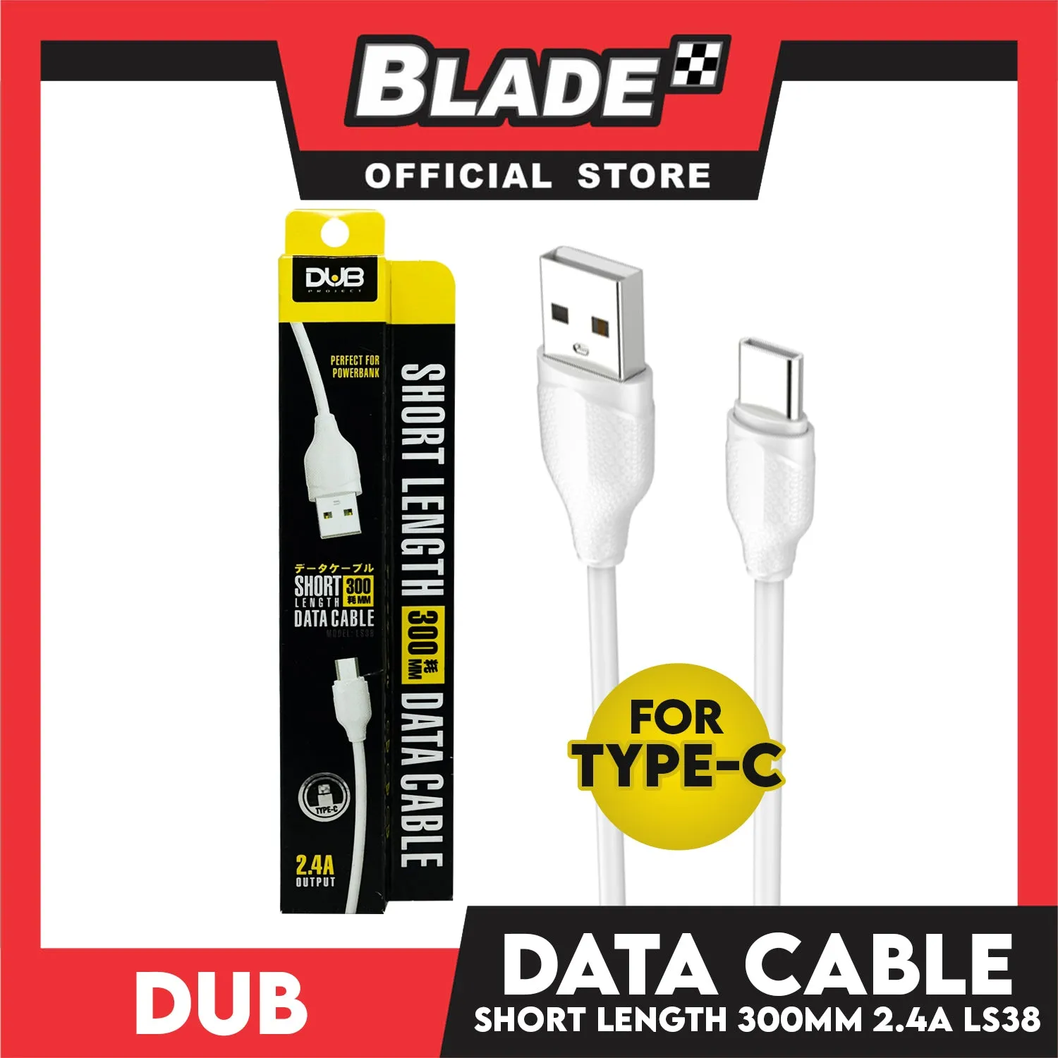 Dub Data Cable Short Length Type-C 2.4A LS38 300mm for Android