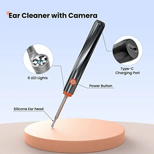 Ear Wax Removal - Wireless Ear Cleaner with 5MP HD Camera, Ear Endoscope with Lights, Ear Wax Removal Tool with 8 Cleaning Kit - Ear Wax Camera for iOS & Android Phones
