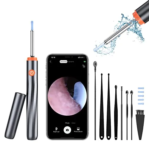 Ear Wax Removal - Wireless Ear Cleaner with 5MP HD Camera, Ear Endoscope with Lights, Ear Wax Removal Tool with 8 Cleaning Kit - Ear Wax Camera for iOS & Android Phones