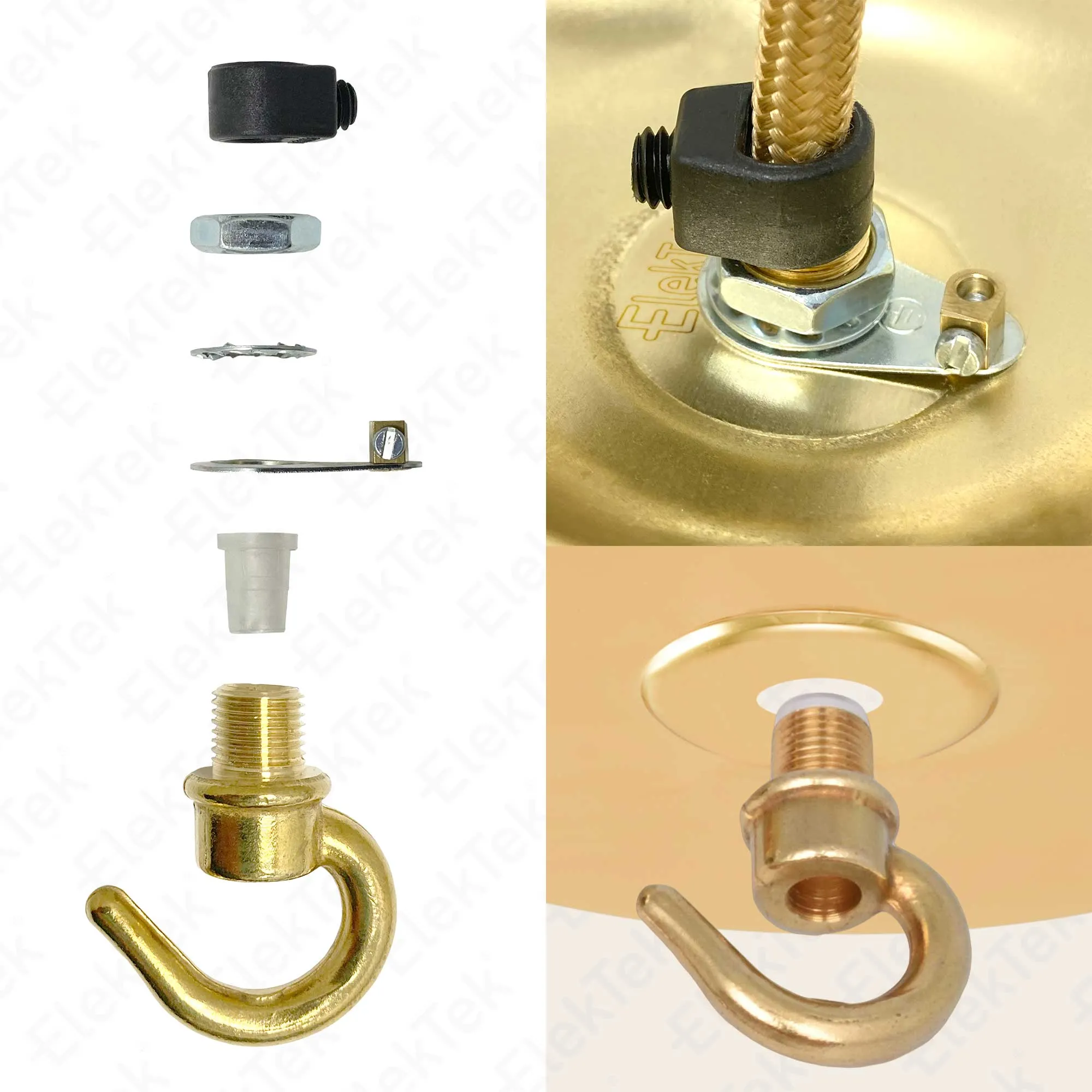 ElekTek 100mm Diameter Flat Top Ceiling Rose with Strap Bracket and Hook Metallic Finishes Powder Coated Colours