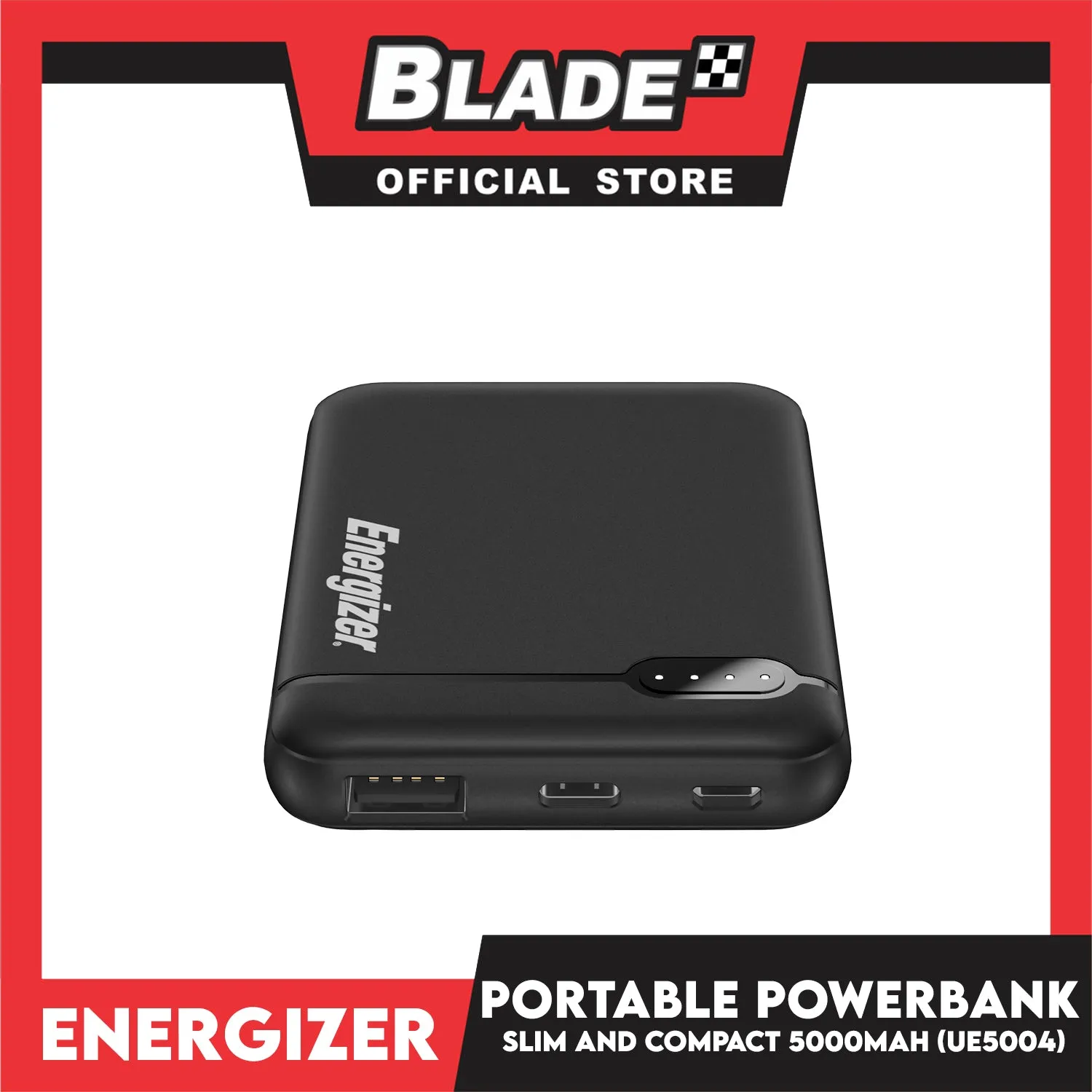 Energizer Power Bank 5000mAh UE5004 (Black) Slim Compact, Fast Charge 2.1A For Smartphones and More