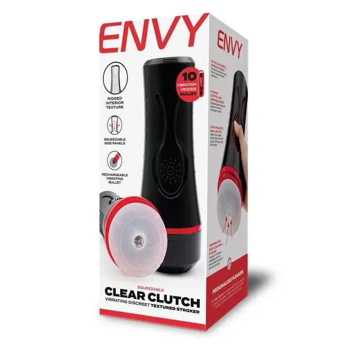 Envy Squeezable Clear Clutch Vibrating Stroker