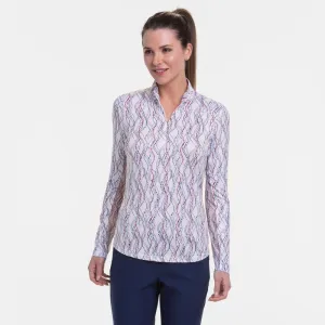 EP NY Long Sleeve Abstract Lattice Print Zip Mock Polo