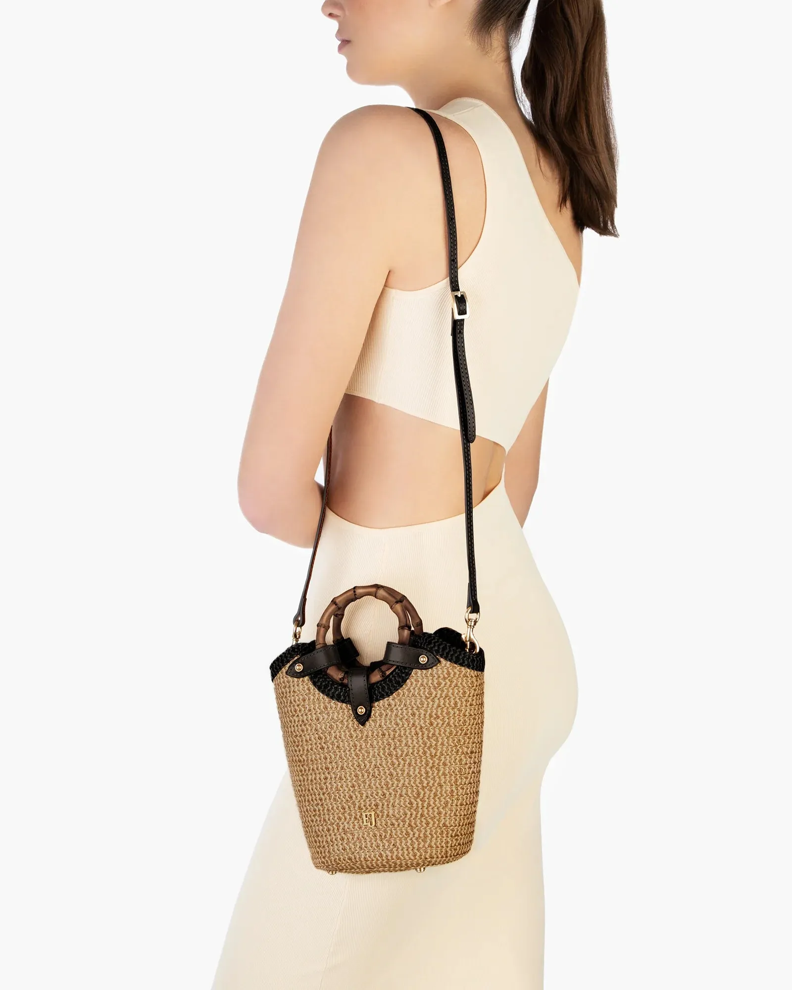 Eric Javits Mini My Way Bag in Natural and Black
