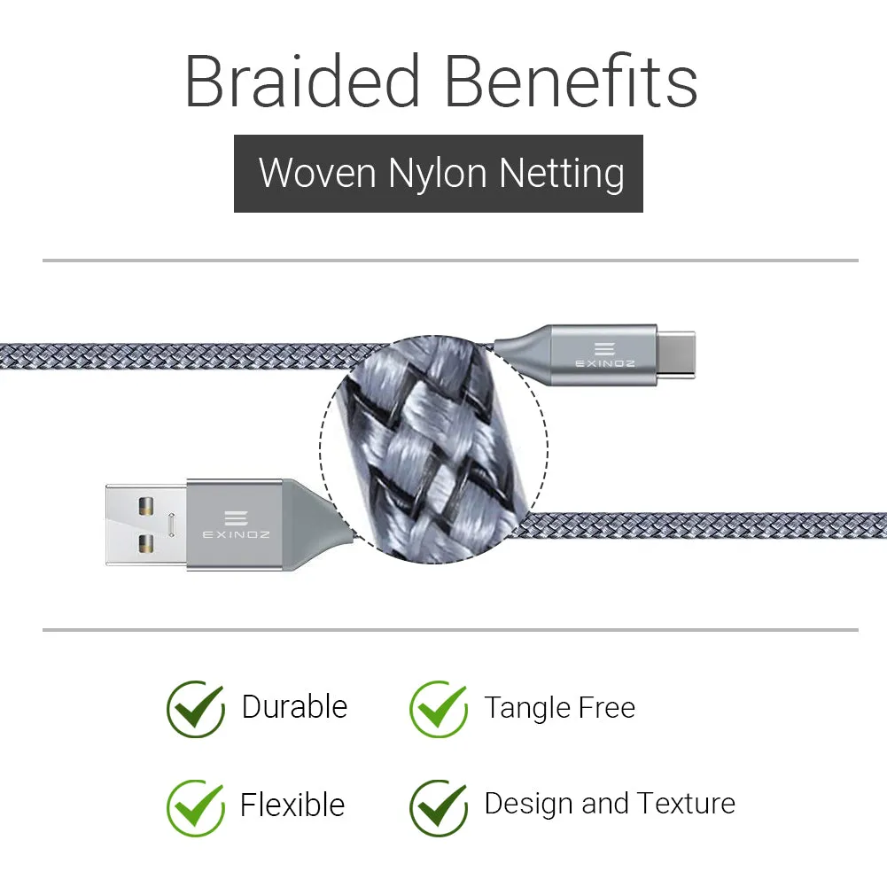 Exinoz USB Type C Cable Fast Charging USB C Cable (3 Pack Bundle   1 Bonus)