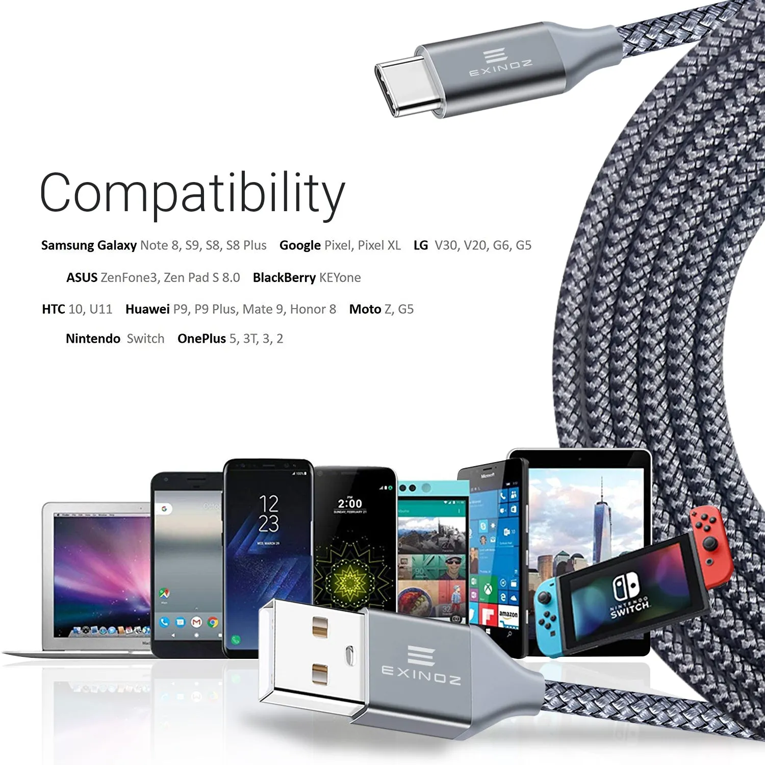 Exinoz USB Type C Cable Fast Charging USB C Cable (3 Pack Bundle   1 Bonus)