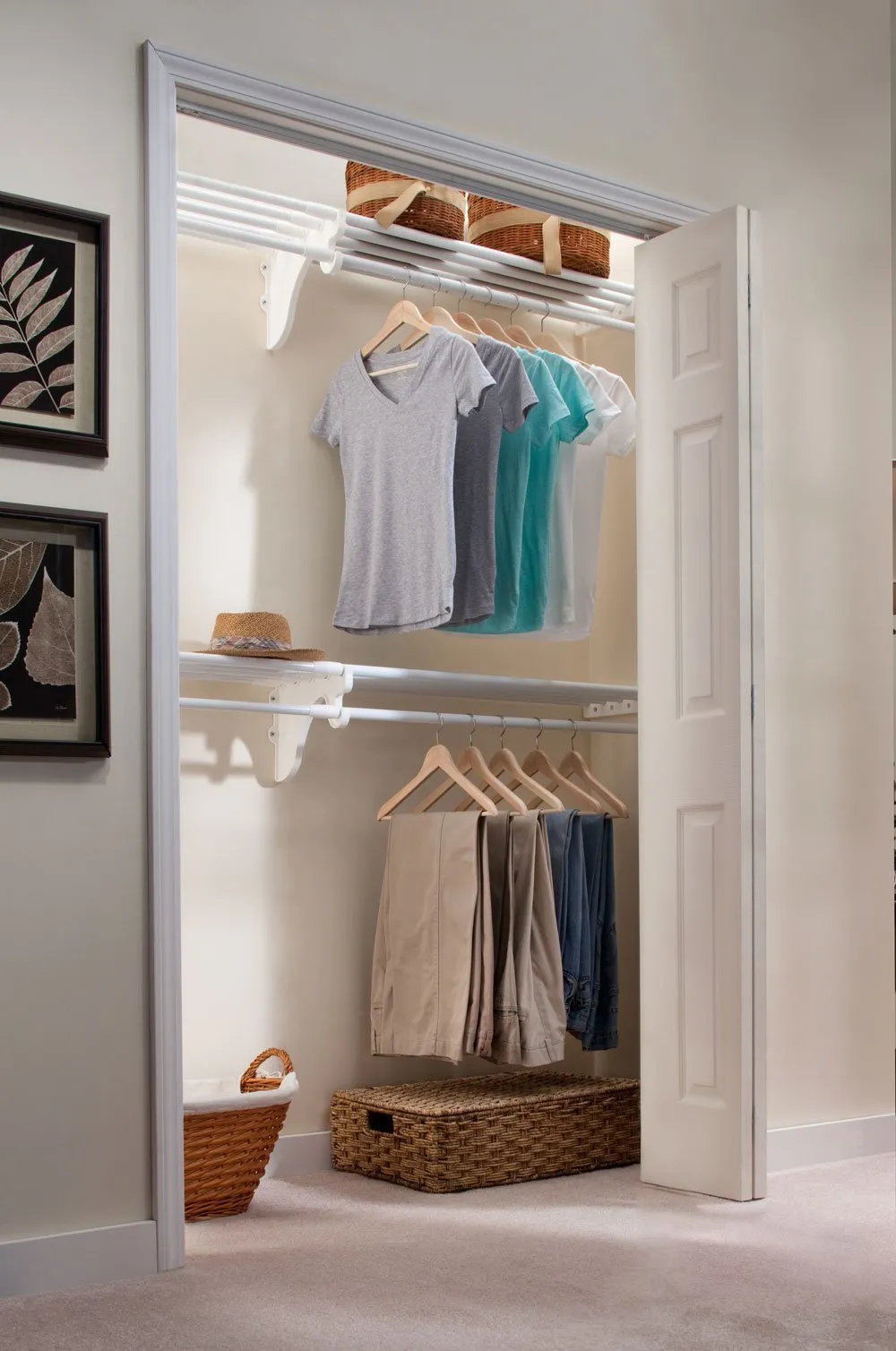 EZ Shelf - DIY Closet Organizer Kit - Expandable to 12.2 ft. of Hanging & Shelf space - White