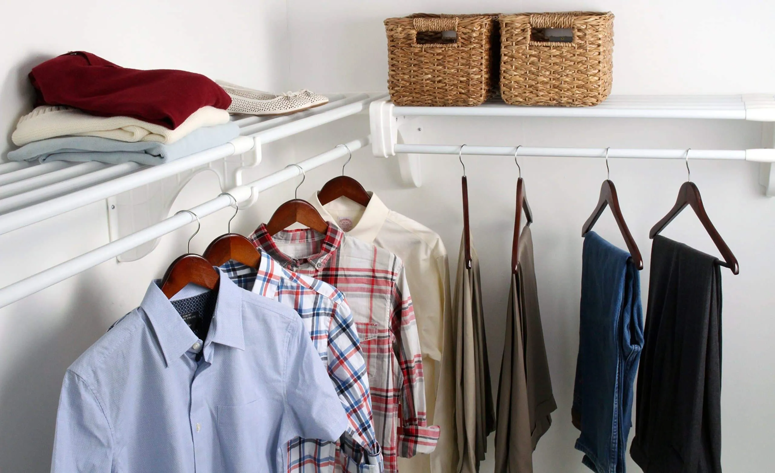 EZ Shelf - DIY Closet Organizer Kit - Expandable to 12.2 ft. of Hanging & Shelf space - White
